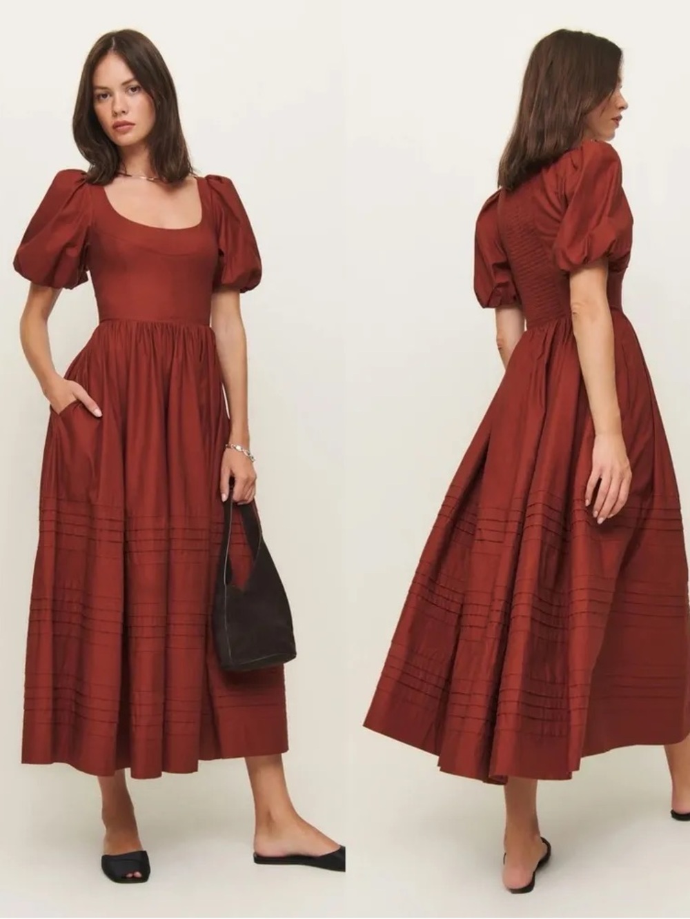 Women’s Rust Puff-Sleeve Midi Dress
36